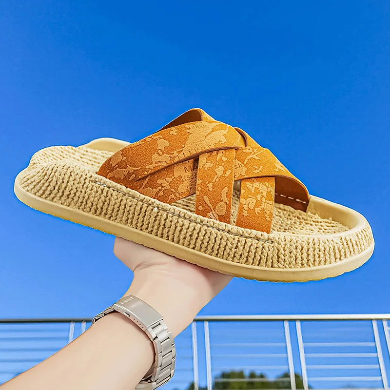 Summer plus size cool slippers high-quality household leather slippers summer fashionable thick soled casual men's work slippers