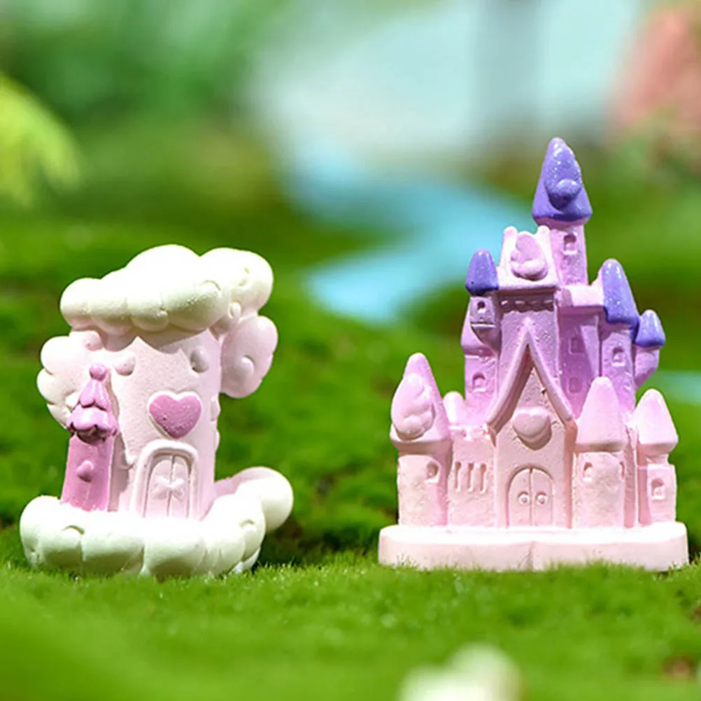 

2Pcs Fairy Style Castle Ornament Miniature Landscape Decor for Desktop Garden Micro Landscape Decoration Accessories