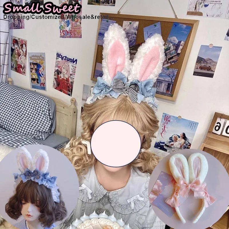 

Bunny ears Goth Halloween Cosplay Hair bands Y2K girl Bow hair band Lace Ruffled Headband Lolita Hair Hoop Hair accessories