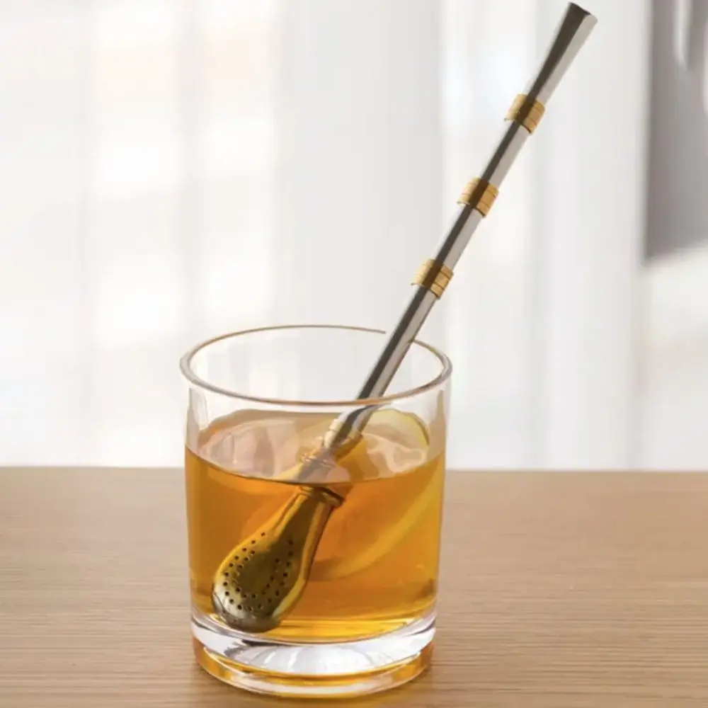 2 Piece Practical Stainless Steel Yerba Mate Tea Spoon Detachable Rust-proof Drinking Straw Reusable Tea Filter Bar