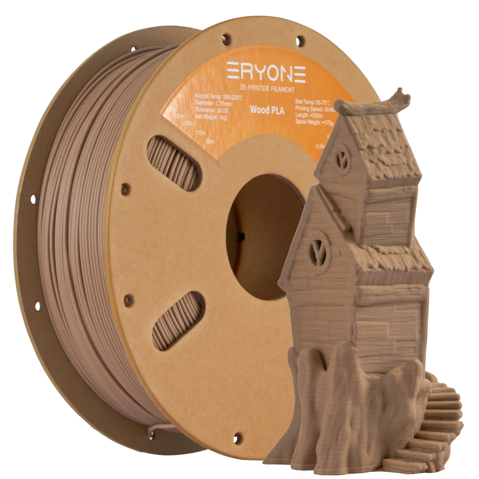 ERYONE 1kg Wood PLA Filament 3D Printer PLA Filament 1.75mm +/- 0.03mm, PLA Filament 1KG Cardboard Spool(2.2LBS)