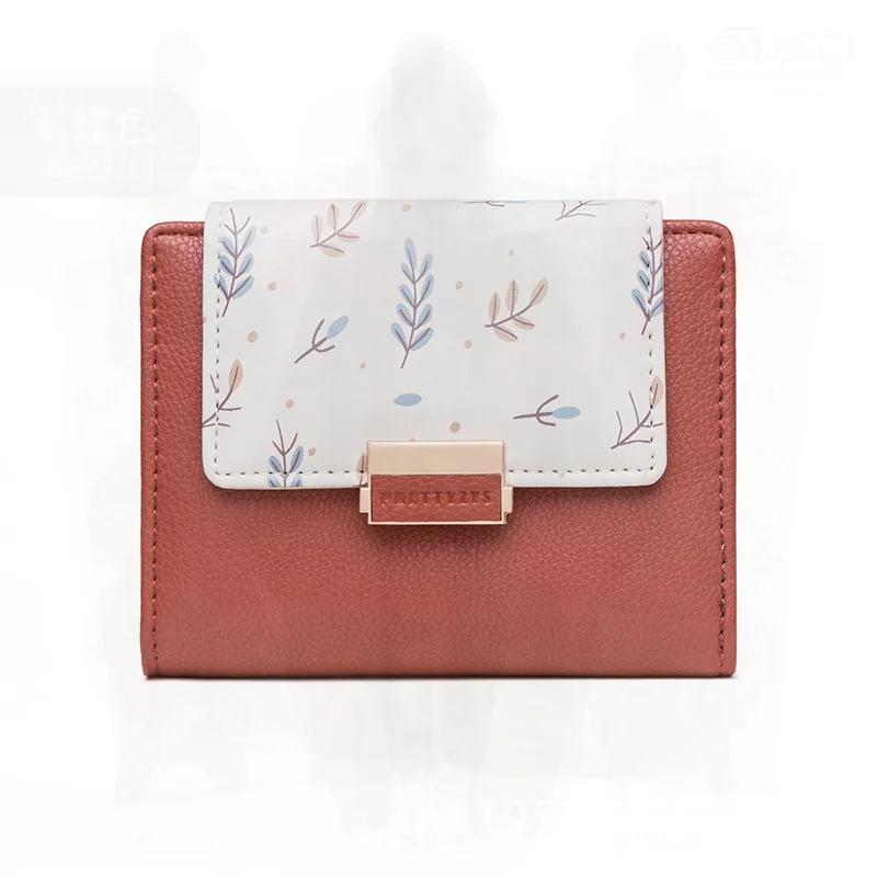 Women's Short PU Leather Wallet Korean Style Printed Zipper Buckle Sweet Lady Student Folding Coin Purse Urban Minimalist Green