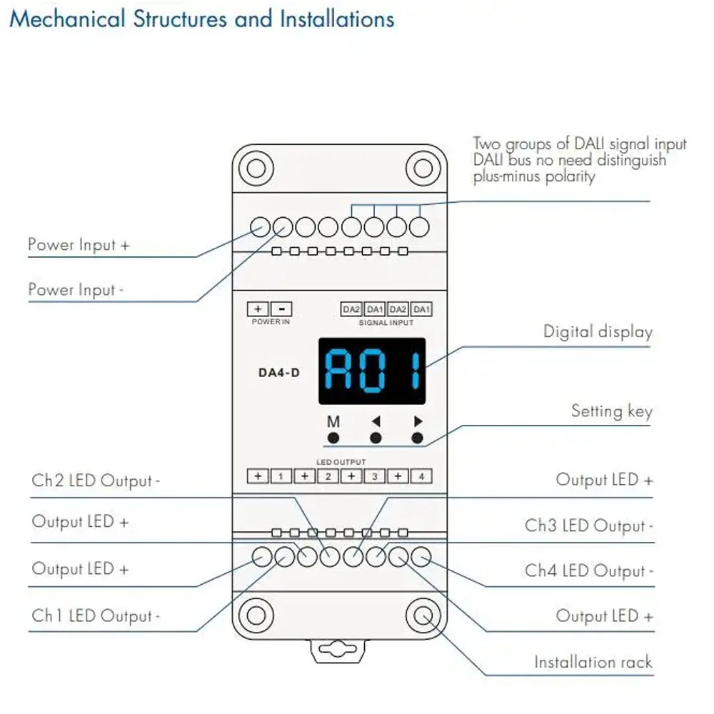 Skydance DALI CV PWM Digital Dimmer 1/4 Channel DA1 DA4 DA4-D DA4-L 1/4 DALI Address Automatically Assigned by DALI Master