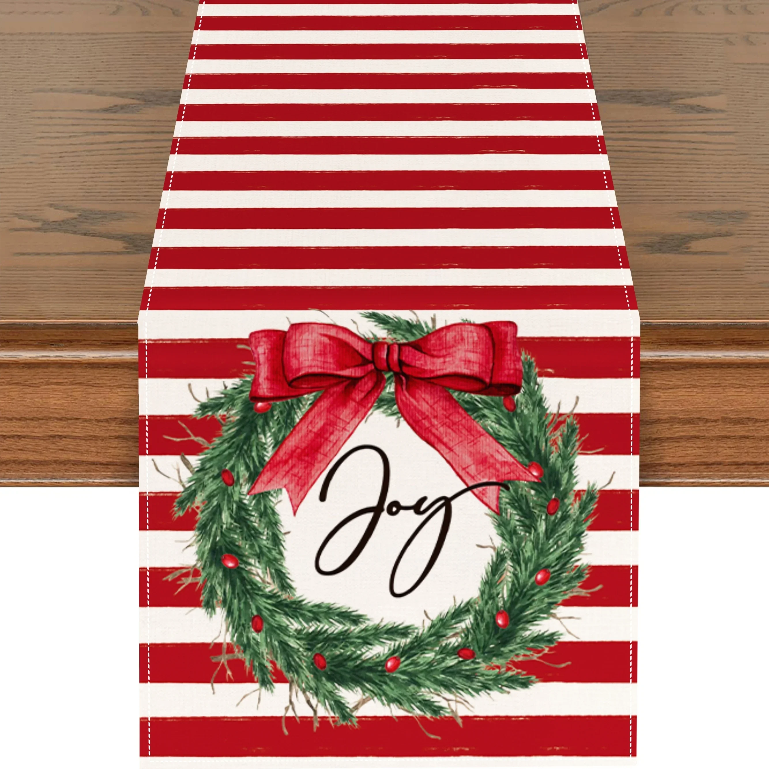 Bohemian Red Striped Garland Joyful Table Runner Winter Christmas Holiday Kitchen Restaurant Decoration Home Party