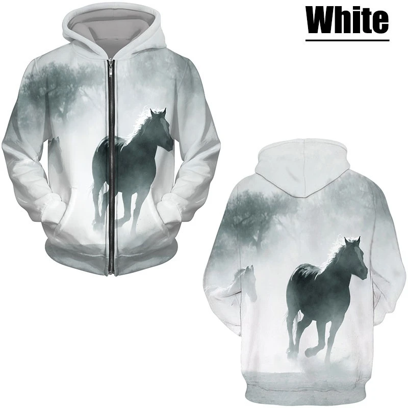 Horse Animal 3D Printed Zipper Hoodies Men Women Fashion Casual Hooded Sweatshirts Oversized Hoodie Tracksuits Coat Man Clothing