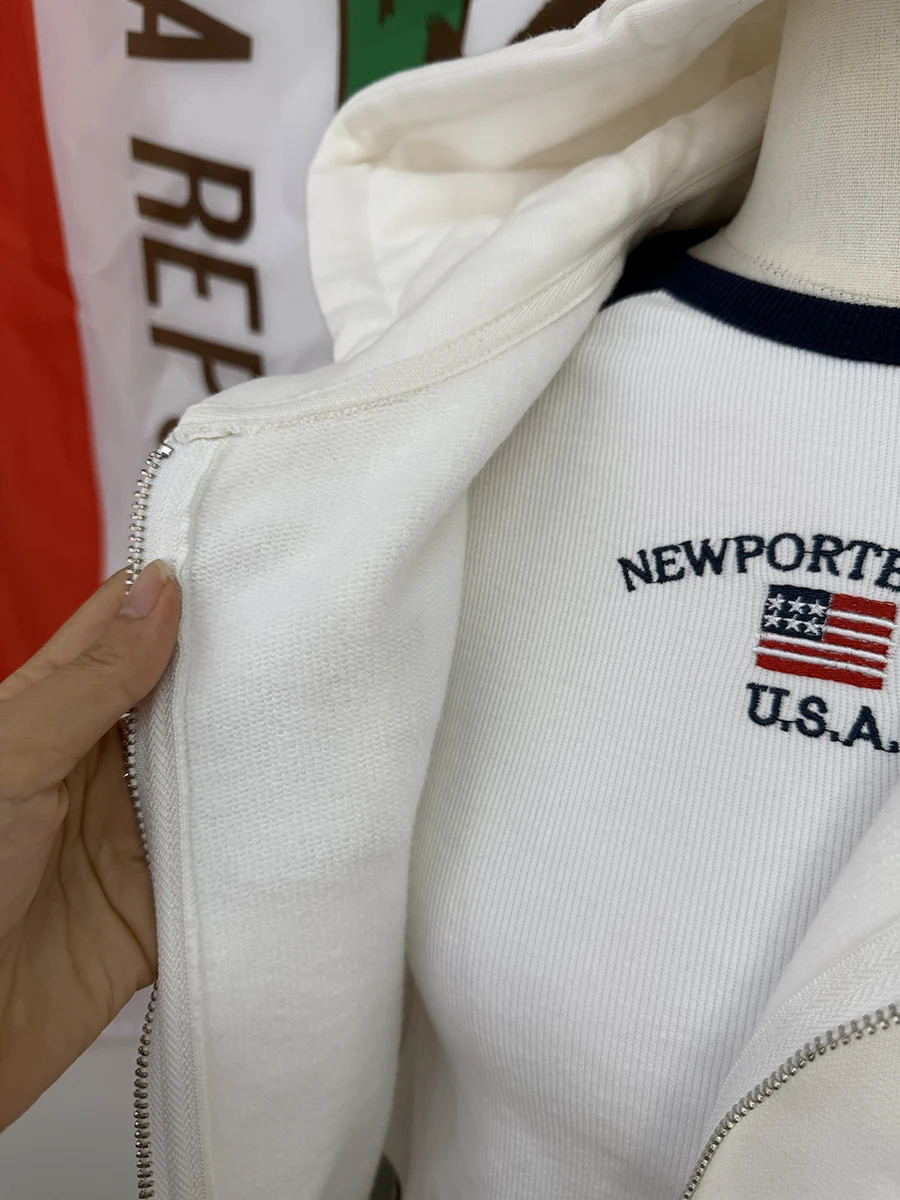 Sudaderas con cremallera y bolsillo para mujer, Tops de algodón blanco, Jersey informal con cordón, abrigo Vintage estilo Preppy, Sudadera con capucha de gran tamaño Y2K