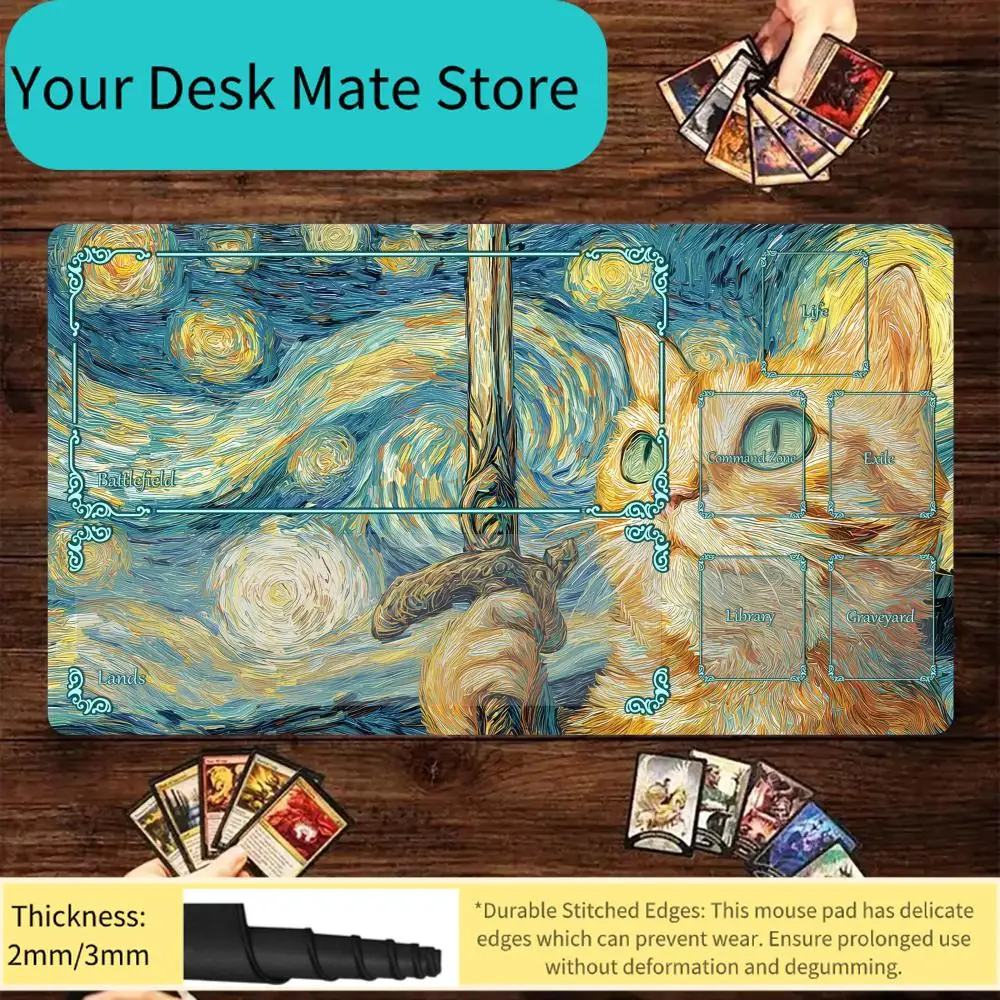 

Magic Card Playmat with zone Art style samurai cat MTG playmat gathering gaming mats Desk Mat Commander Battle playmat magic