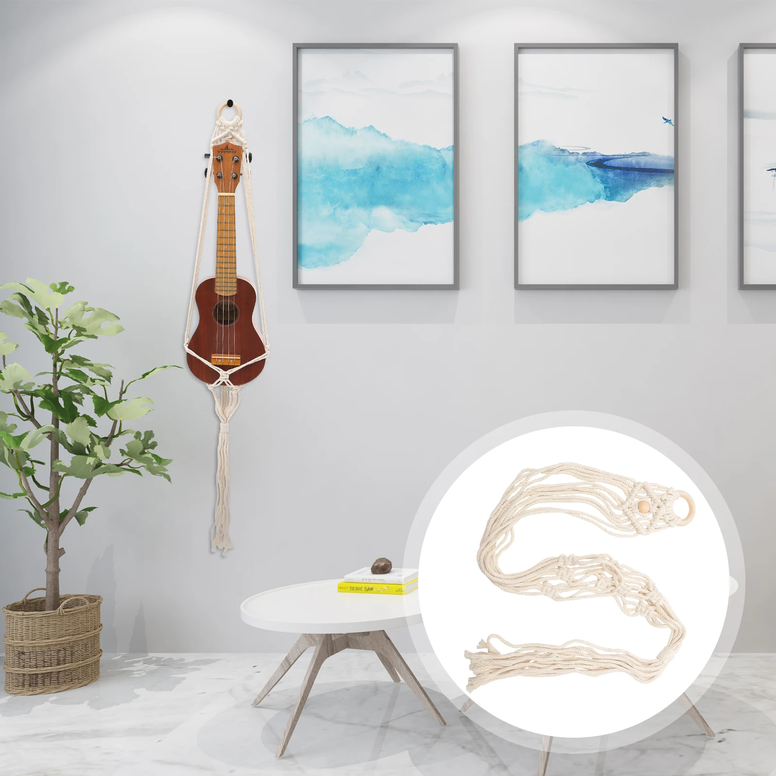 

Macrame Ukulele Hanger Sturdy Cotton Rope Wall Mount Guitar Holder Versatile Use Great For Ukulele Small Guitar Flowerpots
