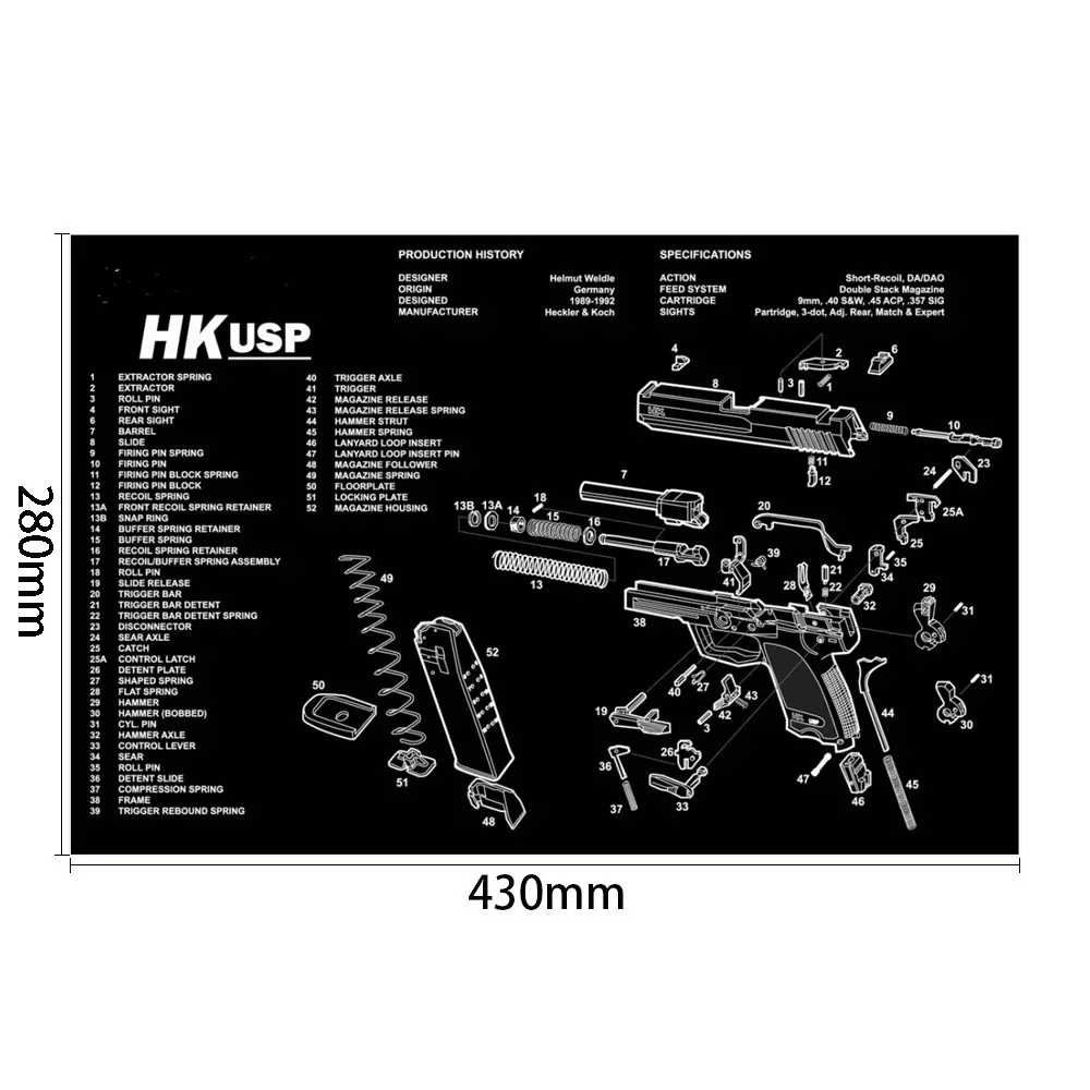 AR15 AK47 Glock Gun Cleaning Rubber Mat With Parts Diagram Instructions Mouse Pad for Smith Colt 1911 Beretta 92 Sig Sauer P320