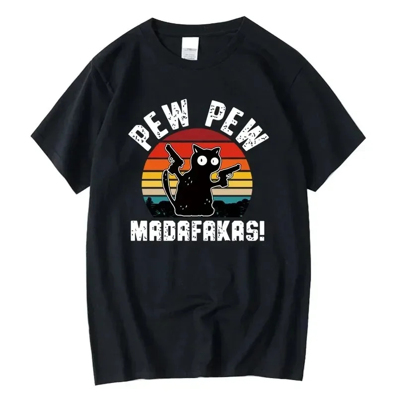 2025 عادية الرجال عالية الجودة تي شيرت القطن كول ومثيرة للاهتمام القط تي شيرت مطبوع عادية س الرقبة فضفاض العصرية الرجال الزي