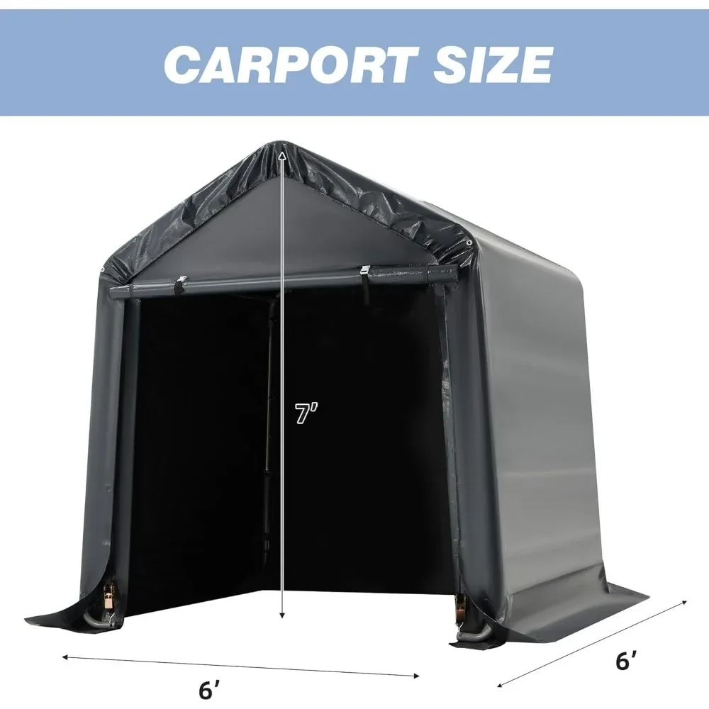 6x6ft Heavy Duty Outdoor Storage Shed with Rolled up Zipper Door Carport Canopy for Bikes Motorcycles Outdoor Tools Garages