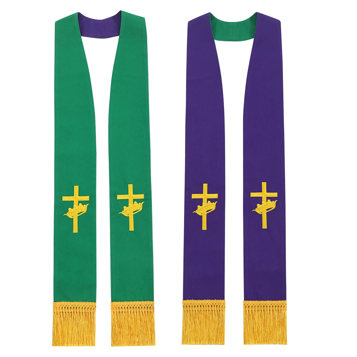 Church Pastor Priest Stole Men Workship Purple Cross IHS Reversible Wedding Scarf