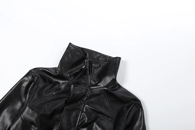 Nibber Hottie Crop Jacke Frauen Rollkragen Pu Unregelmäßige Zip Taste Volle Hülse Wilden Sexy Straße Mitternacht Herbst Hipster Mantel – Detail 6