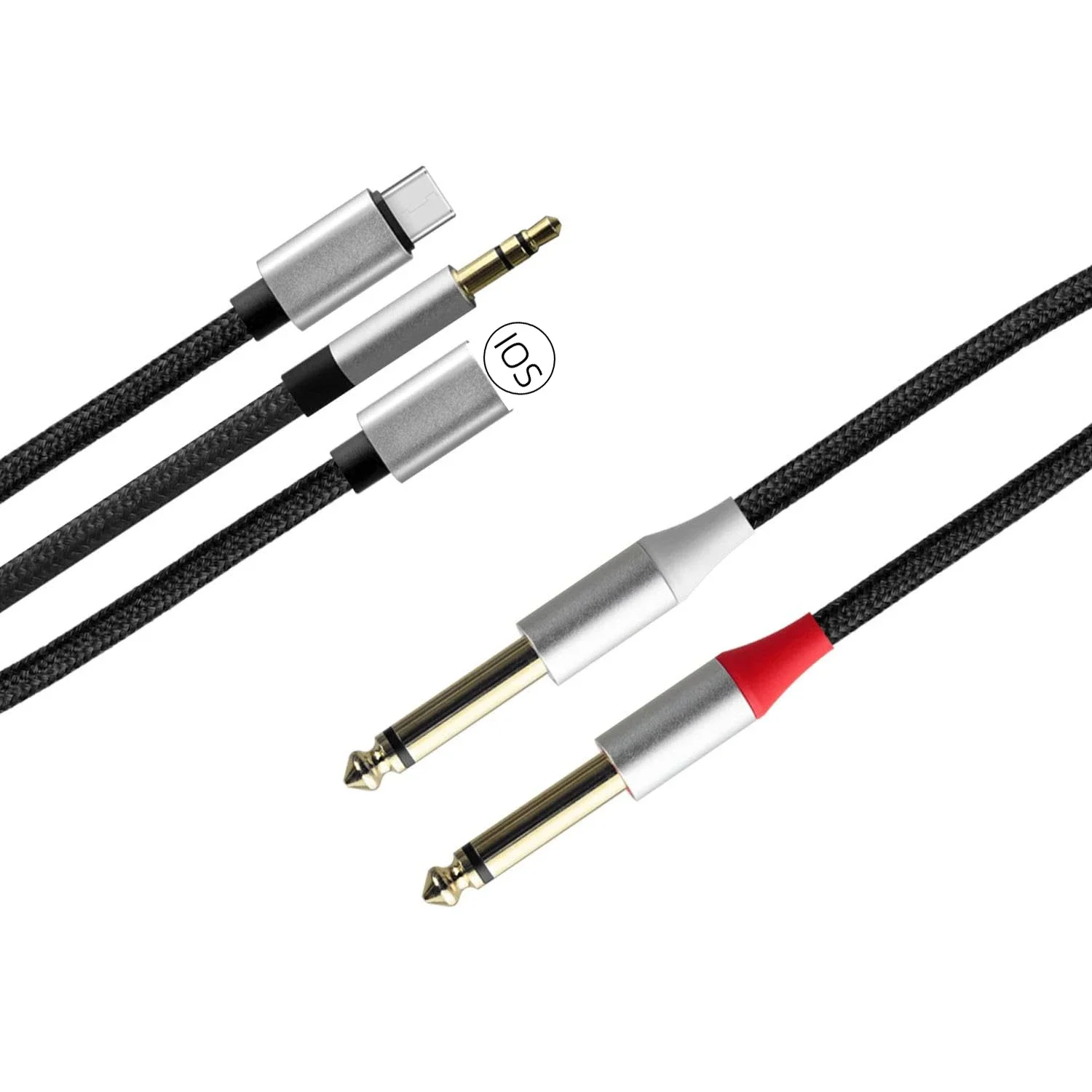 3in1 Audio Cable USB-C/8Pin/3.5mm To 2 Dual 6.35mm Jack 1/4\