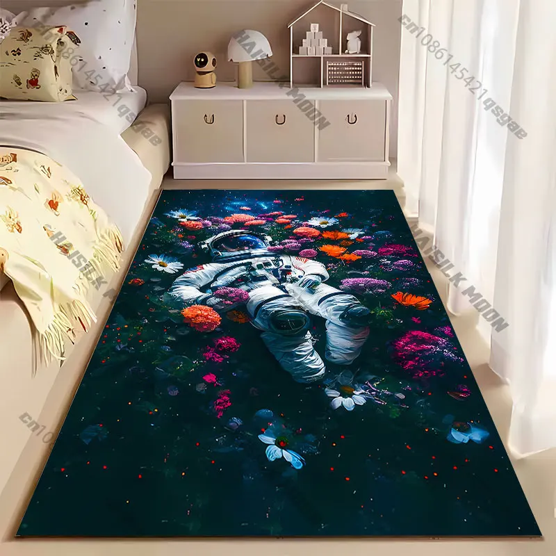 Astronaut surrounded by colorful flowers carpet Yoga living room room decor children's crawling mat doormat area rug