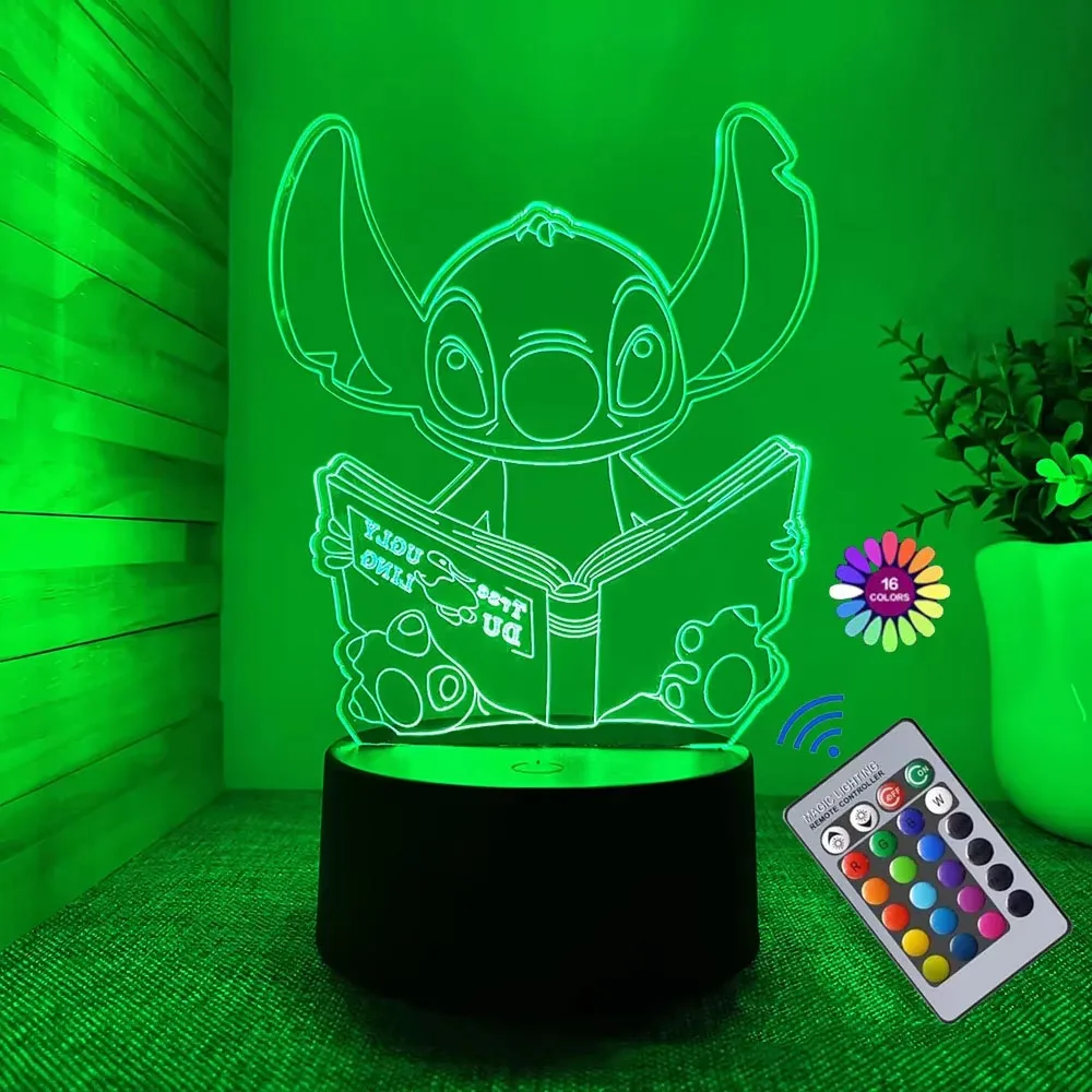 Hot 3D Illusion Stitch Night Light with Remote Control and Smart Touch Room Decor Lamp Birthday Valentine\'s Day Christmas Gifts