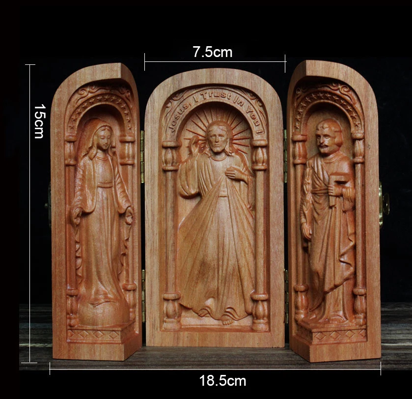 Catolicos Religioso 15cm Retro Cherry Wood Screen Home Decoration Jesus Virgen Maria Statues et Sculptures Ornaments Christian