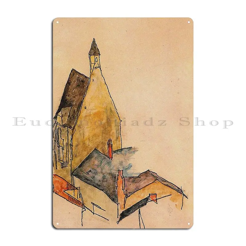 Egon Schiele Spitalskirche Molding 1918 Metal Plaque Poster Home Iron Funny Painting Cinema Tin Sign Poster