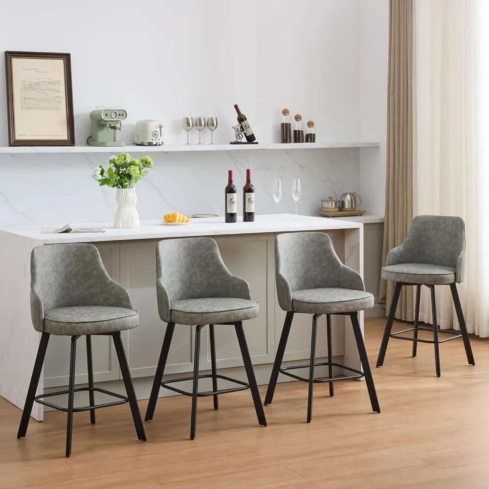 

Bar Stools Set of 4, 26" Swivel Counter Height Bar stools with High Back, Faux Leather Kitchen Barstools Counter Height