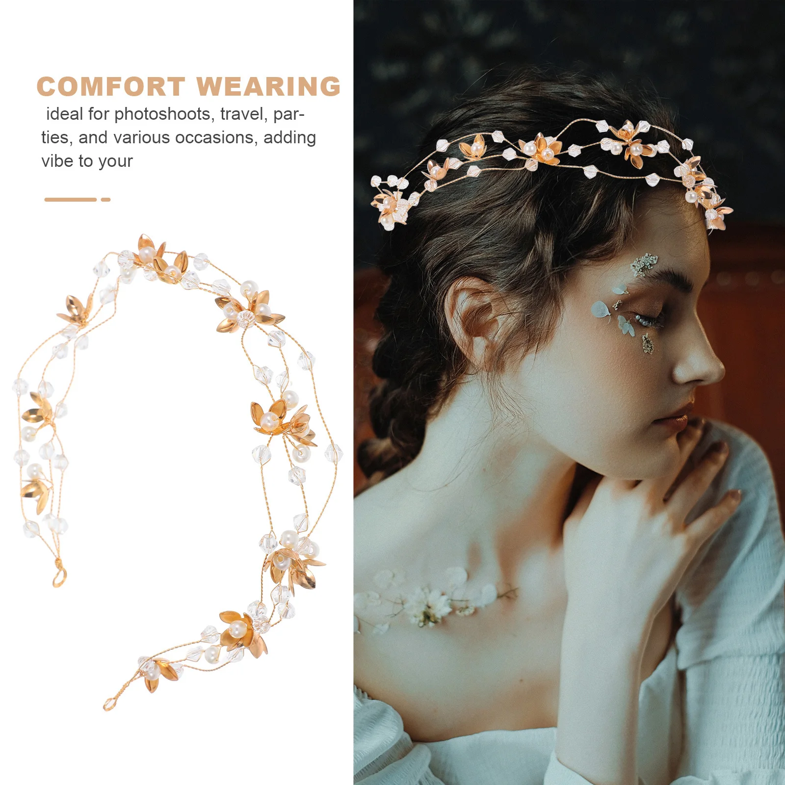 لؤلؤة زهرة عقال الزفاف الزفاف كريستال الخرز خوذة أنيقة خفيفة الوزن إكسسوارات الشعر مجوهرات الحفلات الذهبي الفضة #2