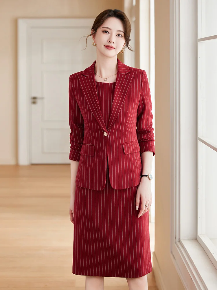 Autumn Dress Suits Women Fashion Two Piece Set Outfits Blazer Top Office Ladies Formal OL Work Professional Wear