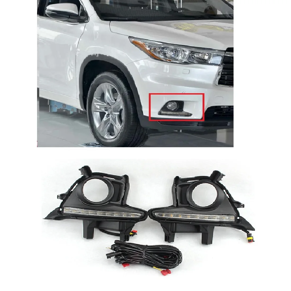 

LED Front Bumper Fog light frame day light For Toyota Highlander 2015 2016 2017