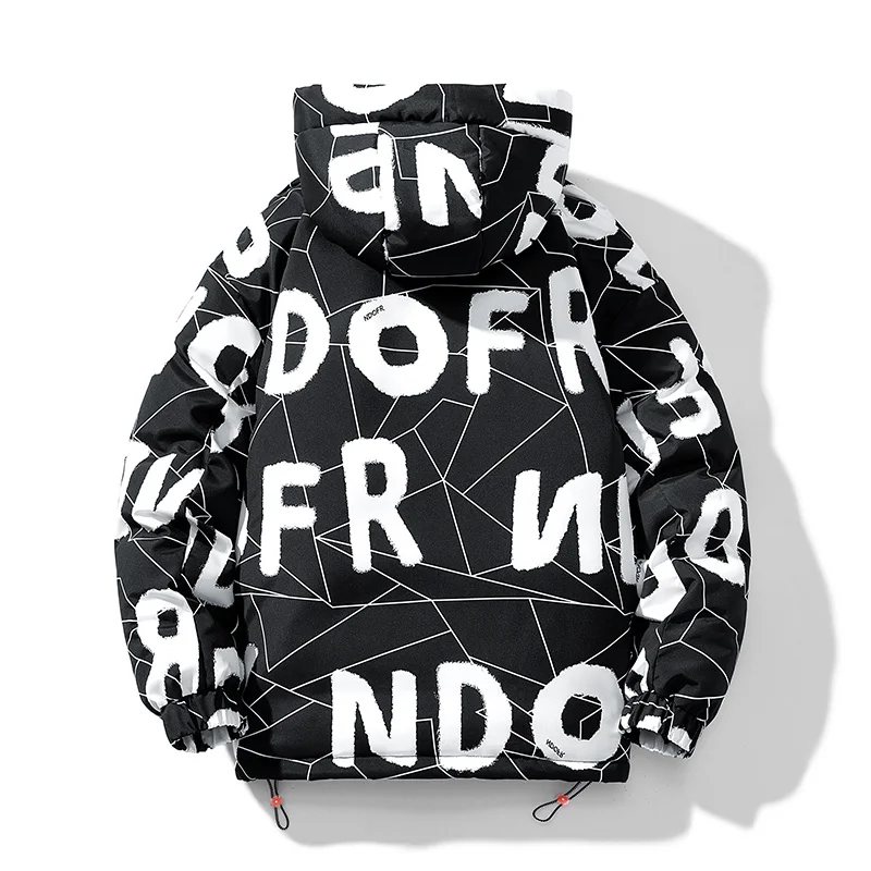 Men Thicken Casual Versatile Coat Winter Loose Keep Warm Comfortable Ventilate Jacket New Fashion Letter Windproof Hooded Parka