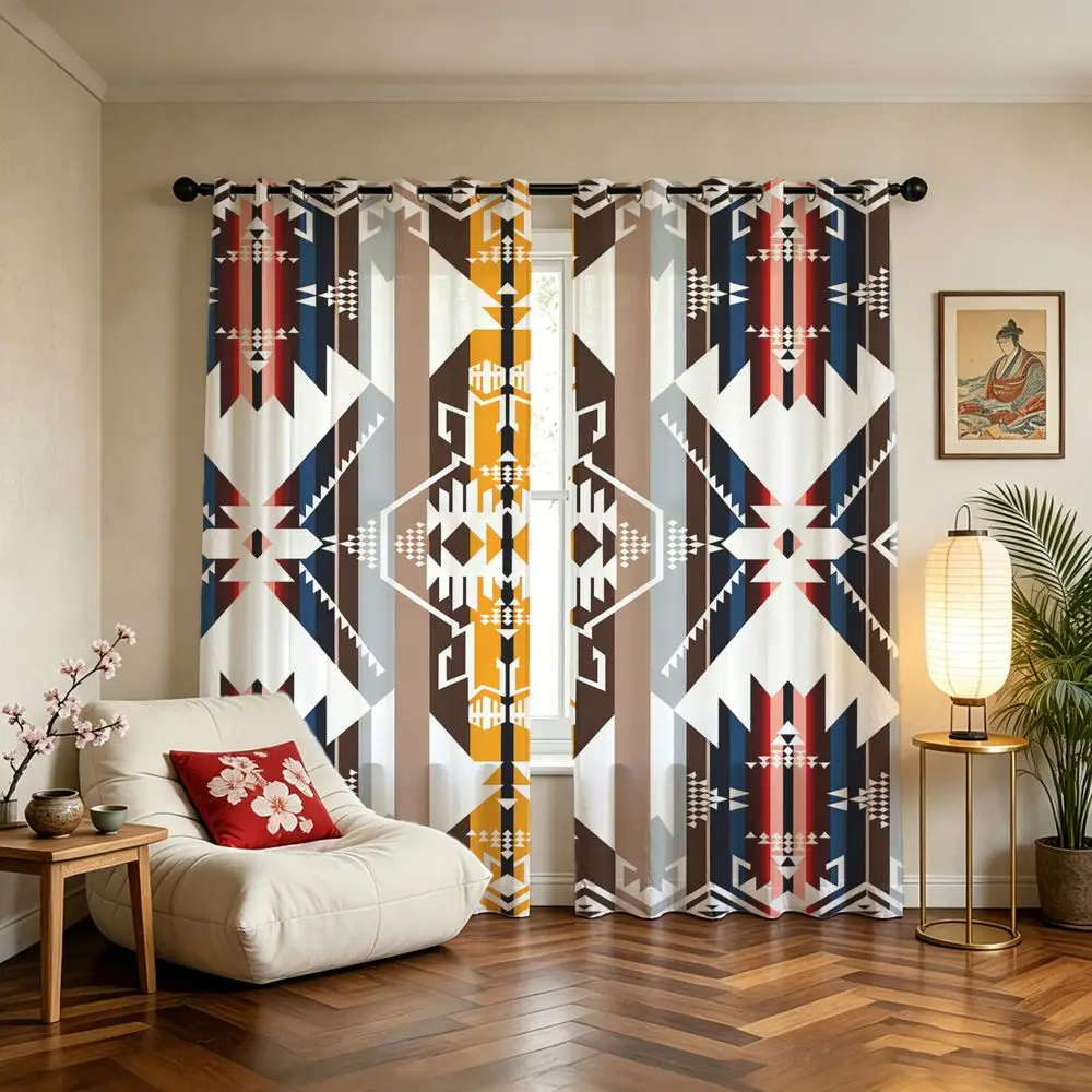 2 Panels Geometric Aztec Printed Curtains Modern Bohemian Style Blackout Window Drapes For Living Room Bedroom Home Decor