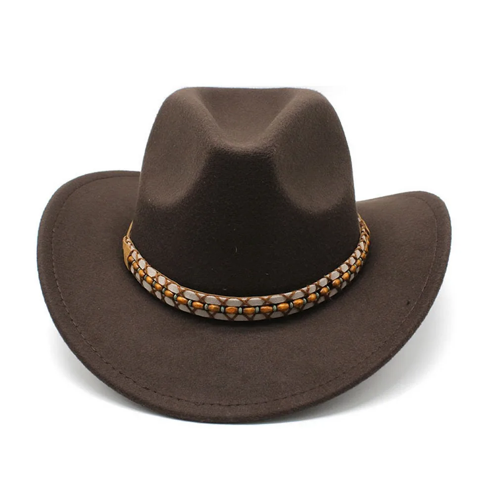 Four Seasons Cowboy Hats Cowgirl Western Cap Woolen 57-58cm Belt Buckle Rolled Brim Solid Color Jazz Style NZ0065