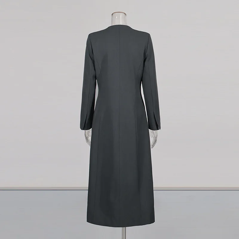 Women Long Coat long sleeve V-Neck Flower Button Outside Coat