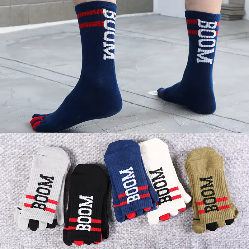 

5 Pairs Cotton Men Sport Socks BOOM Striped Letter Split Toe Socks Women Outdoor Street Style Skateboarding Socks