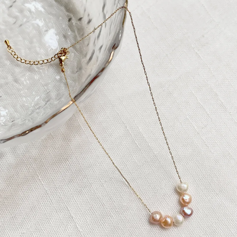 Mixed Color Natural Freshwater Pearl Necklace for Women Wedding Gifts Irregular Baroque Stainless Steel Chain Choker Minimalist