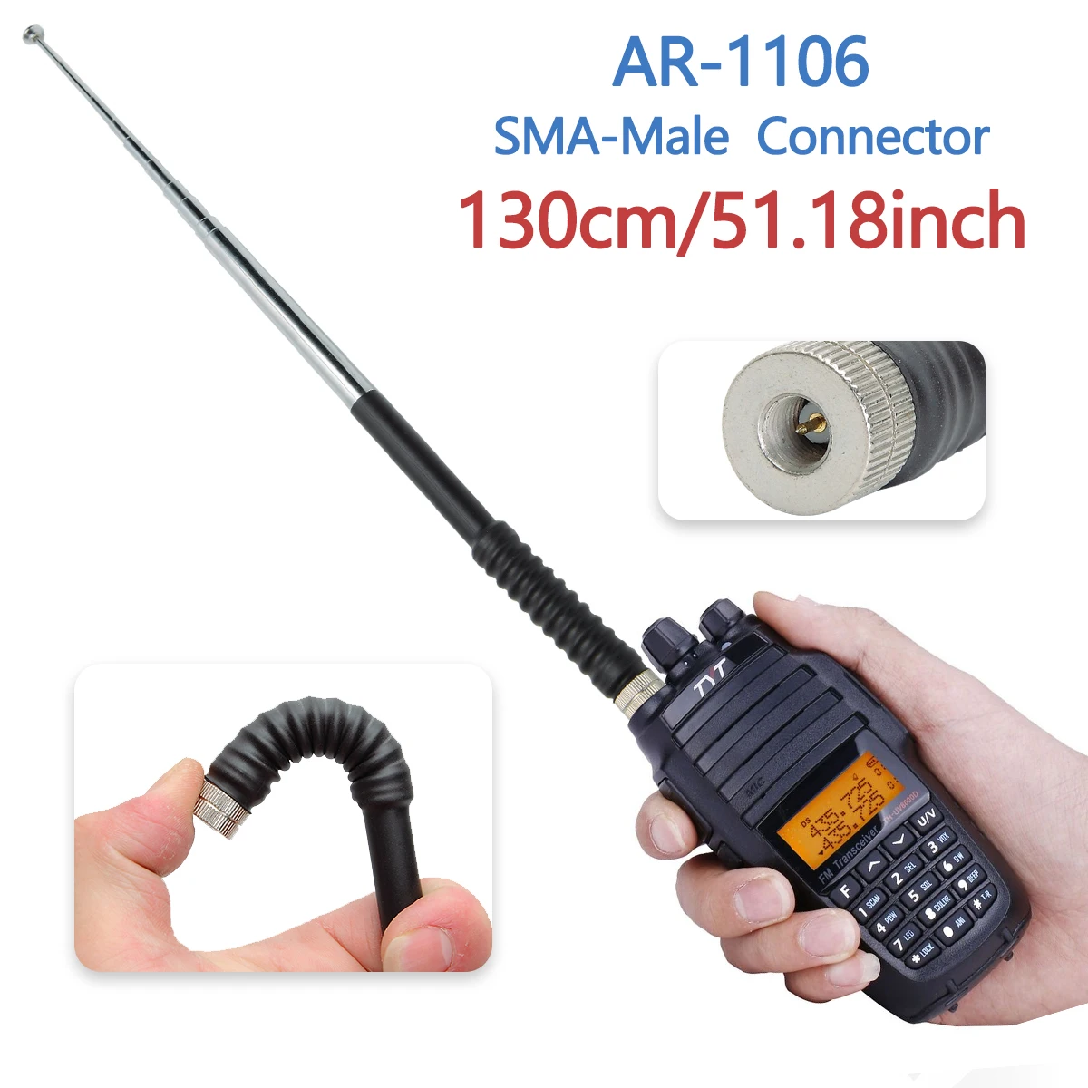 Antena telescópica para walkie-talkie,dispositivo de23cm/130cm, sma-macho,VHF,136-174MHz,para Yaesu,VX-6R,TYT,TH-UV8000D, Wouxun