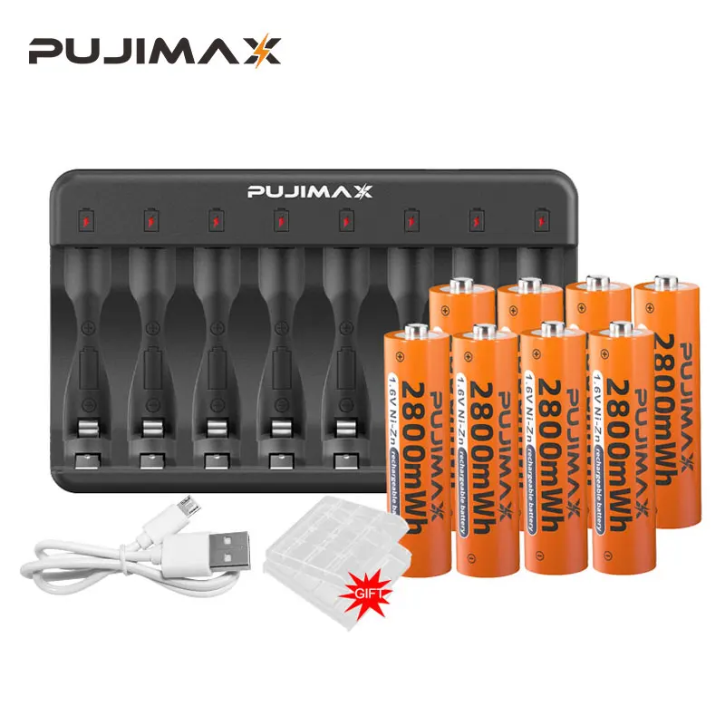 

PUJIMAX Ni-Zn AA/AAA 8-Slot Battery Charger Charging For 1-8PC Ni-Zn AA/AAA Rechargeable Batteries 1.6V NIZN Battery Charger USB