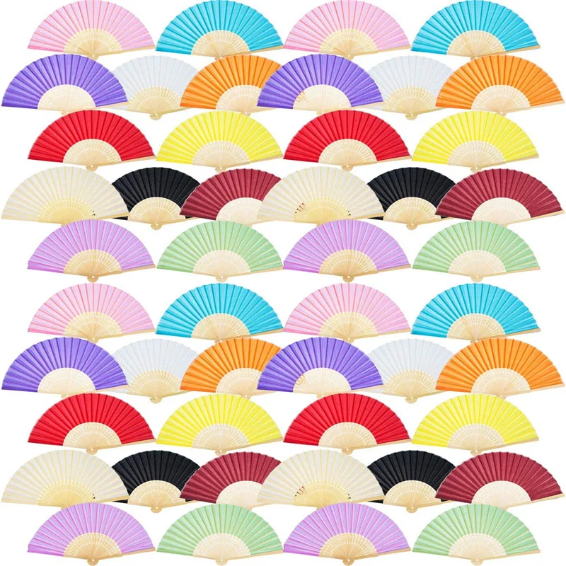 

80Pcs Bamboo Folding Paper Fans Handheld Paper Fan Multicolor Vintage Handheld Fan Handmade DIY Folding Fan for Church Wedding