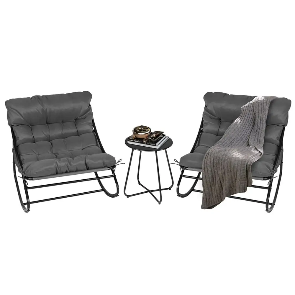 

Rocking Patio Chairs Set of 2 with Side Table, Heavy Duty 400 LBS Capacity, Padded Outdoor Indoor Rockers, Grey