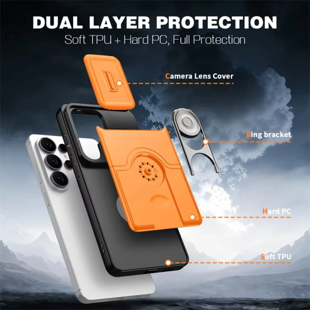 Heavy Duty Finger Ring Stands Case For Samsung Galaxy S26 S25 S24 S23 Ultra FE Plus Magnetic Slide Camera Lens Drop Protect Case view 5