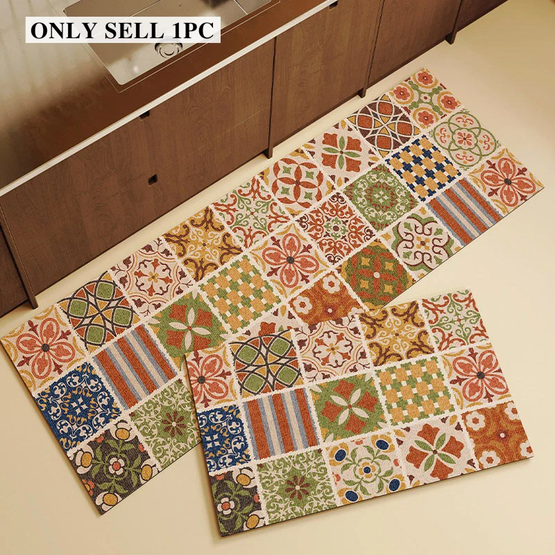 Kitchen Floor Mat Super Absorbent Water Oil Carpet Long American Ethnic Style Rug Anti-slip Diatom Mud Mat Home Decoration Rugs