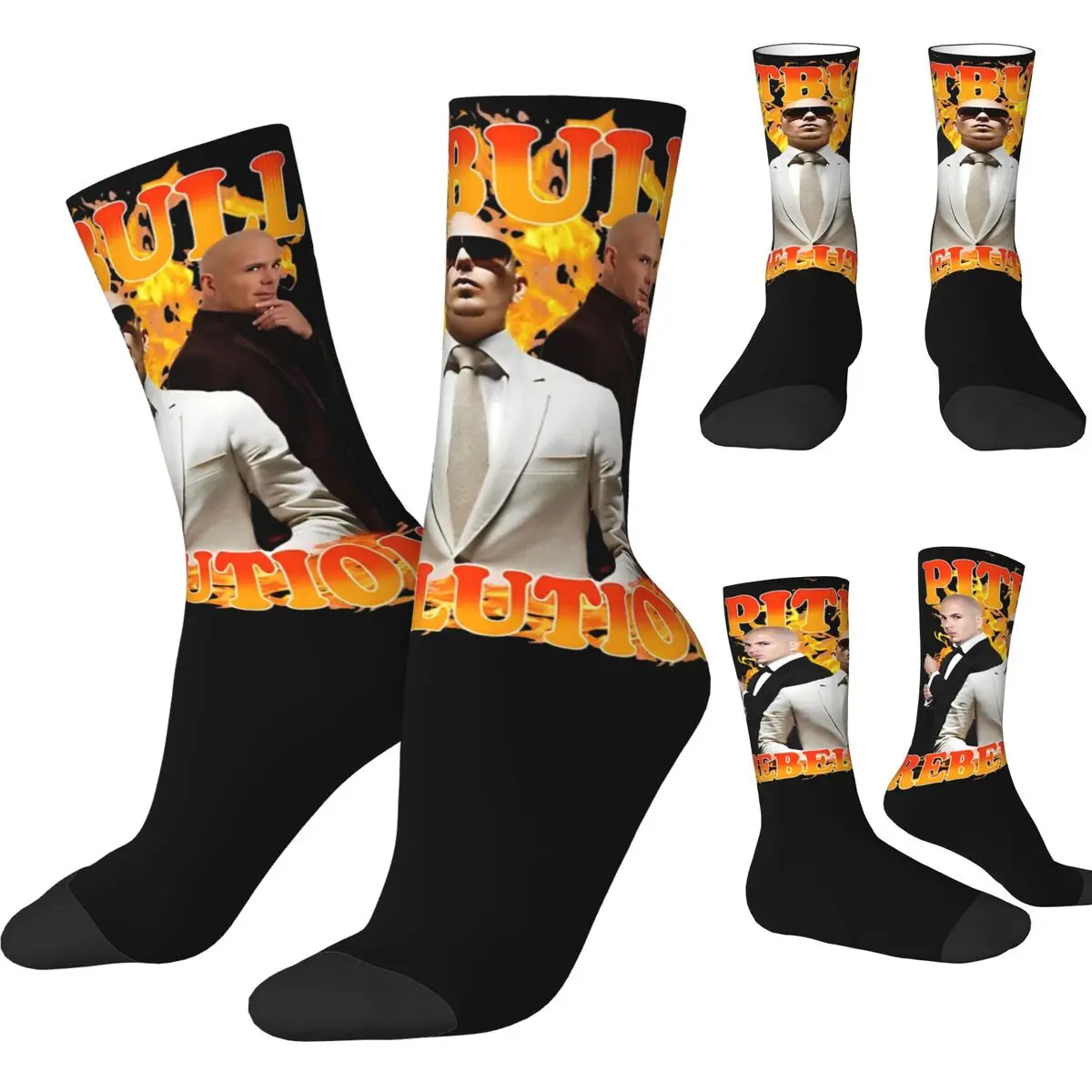 Chaussettes de skateboard coordonnantes unisexes pour hommes, bas doux, motif rétro, Pitbull, Mr Worldwide, automne