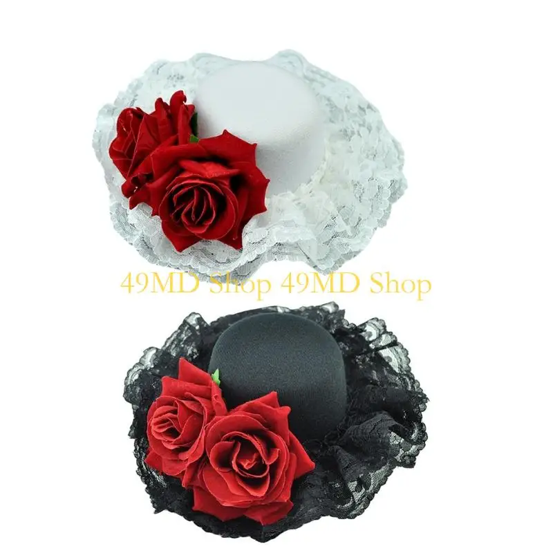 49md-軽量ポリエステルシルクハットヘッドドレスゴシック花柄ヘアアクセサリー日常使用