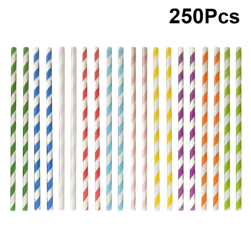 250pcs Decorative Stripe Paper Straw Decorative Wedding Sucker Disposable Party Pipet for Home Store