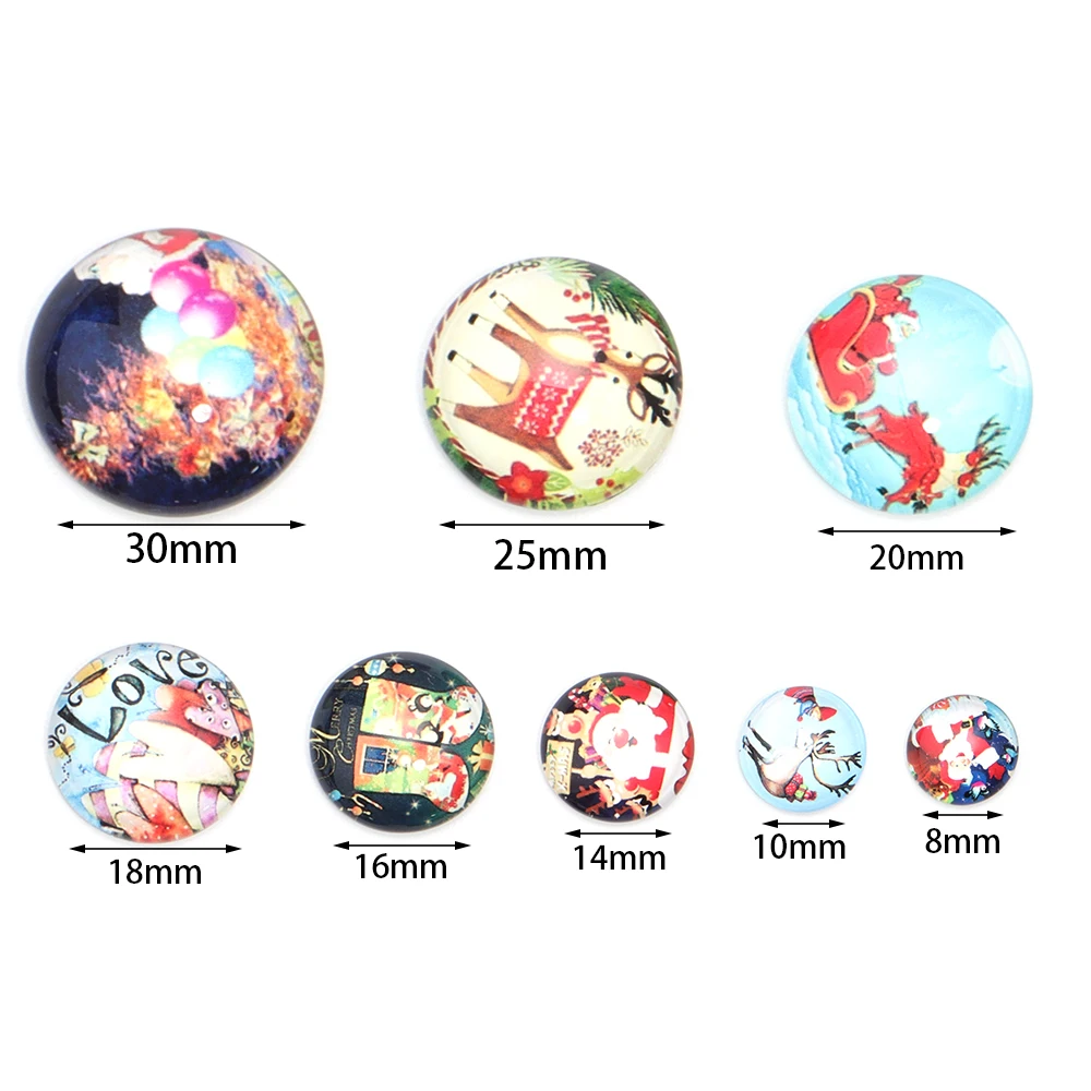 10Pcs/Lot 8-25mm Handmade Christmas Glass Beads Round Flat Base Cabochon For DIY Crafts Ornament Making Christmas Decoration