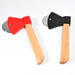 Axe Bamboo Handle Pizza Cutter Rotating Blade Home Kitchen Cutting Tool Pizza Cutter