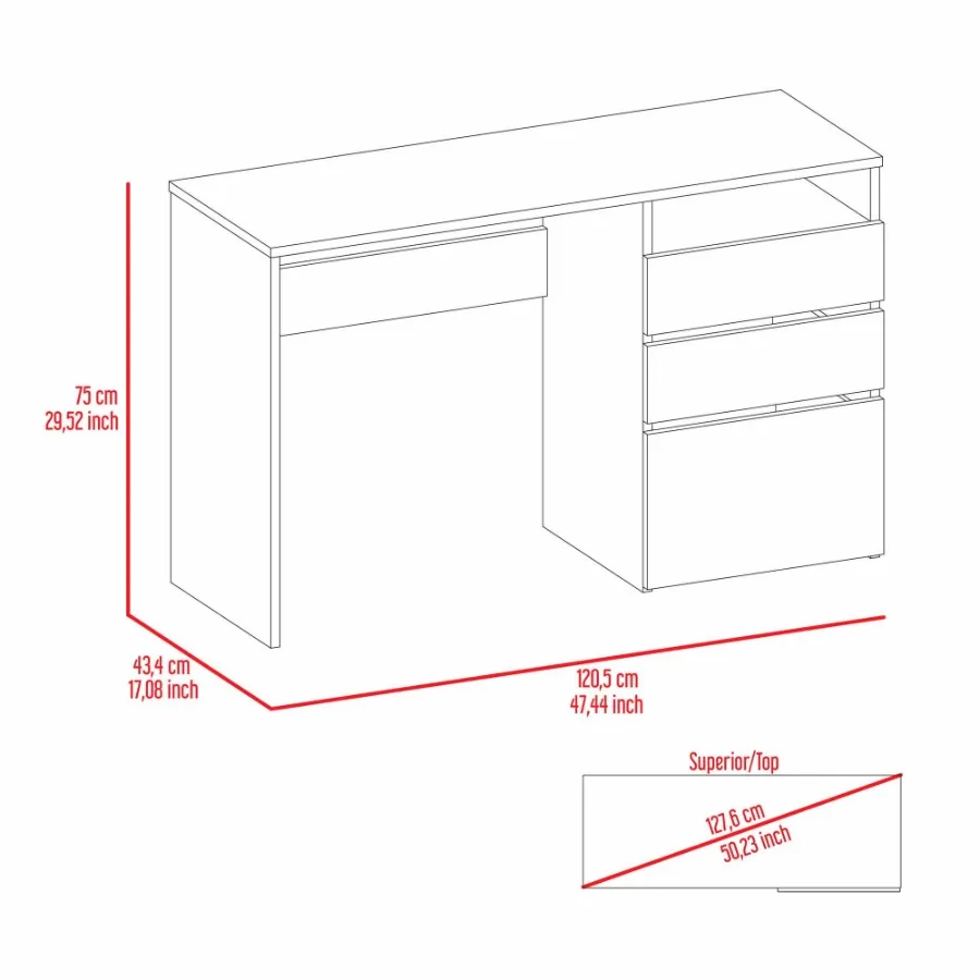 مكتب كمبيوتر Waterbury 3Drawer 1 Shelf باللون الرمادي الفاتح
