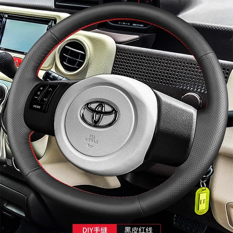 For Toyota Spade Porte 2015 Hand Stitched Non-slip Car Steering Wheel Cover Braid Genuine Leather Car Accessories