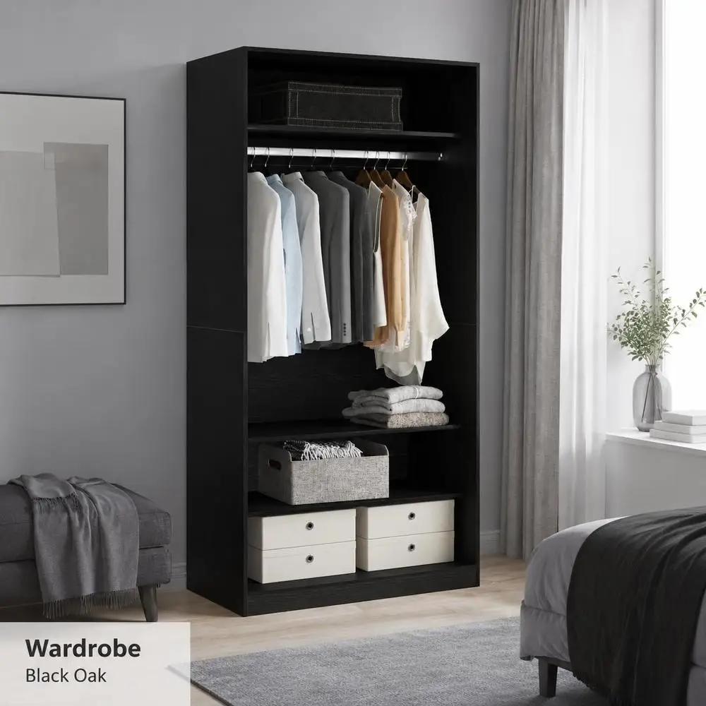Armadio 100 x 50 x 200 cm in legno MDF con ripiani, autoportante, minimalista, per camera da letto, spazio contenitivo per vestiti e accessori