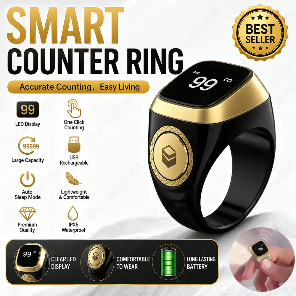 Portable Digital Display Counter Smart  Ring Counter Bluetooth Counting Ring Time Reminder Wearable Tasbih Zikr Ring Misbah R12
