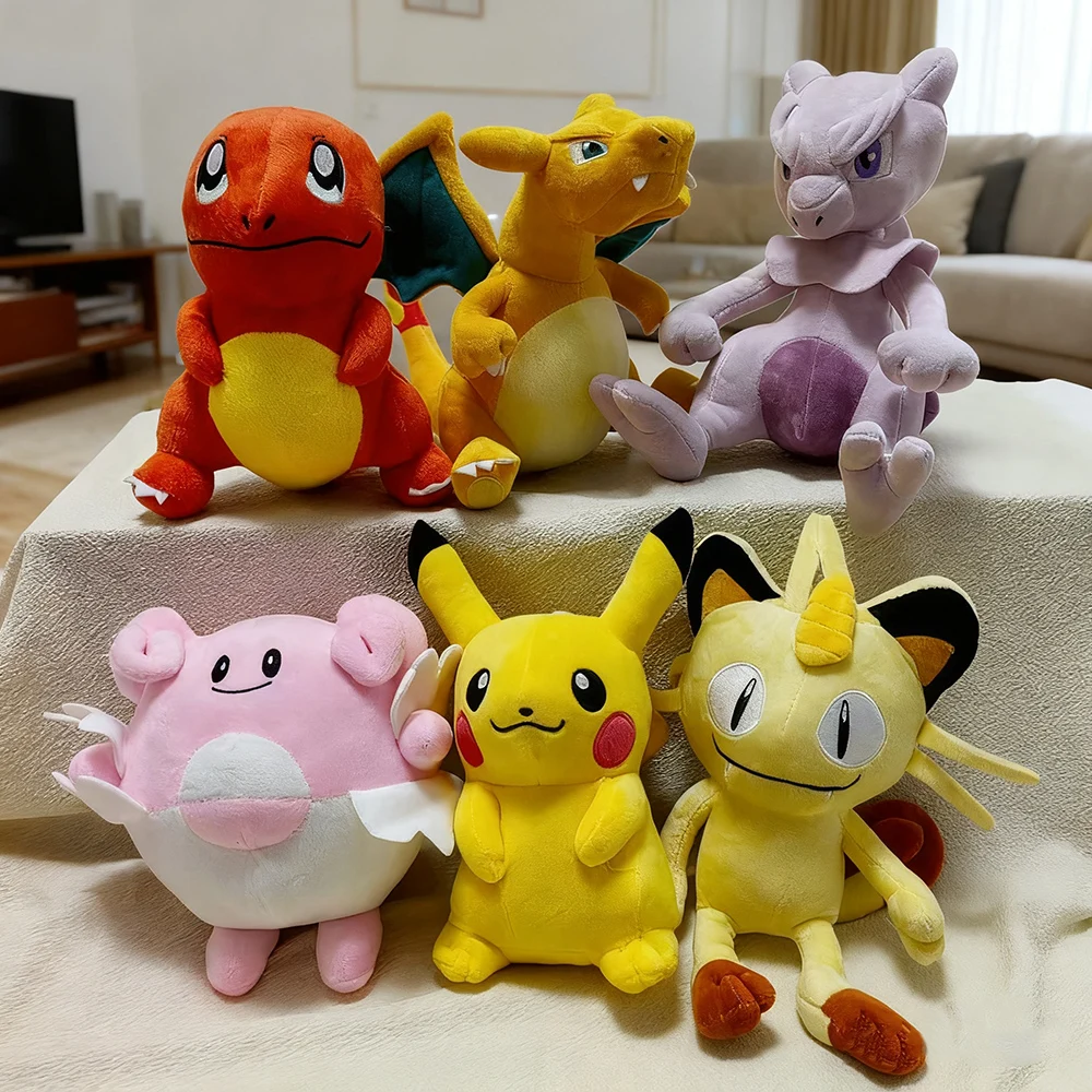 Brinquedos de pelúcia adorável pikachu hvysaur bulbasaur mew squirtle chikorita cyndaquil totodile uglybuff animais de pelúcia presentes para crianças