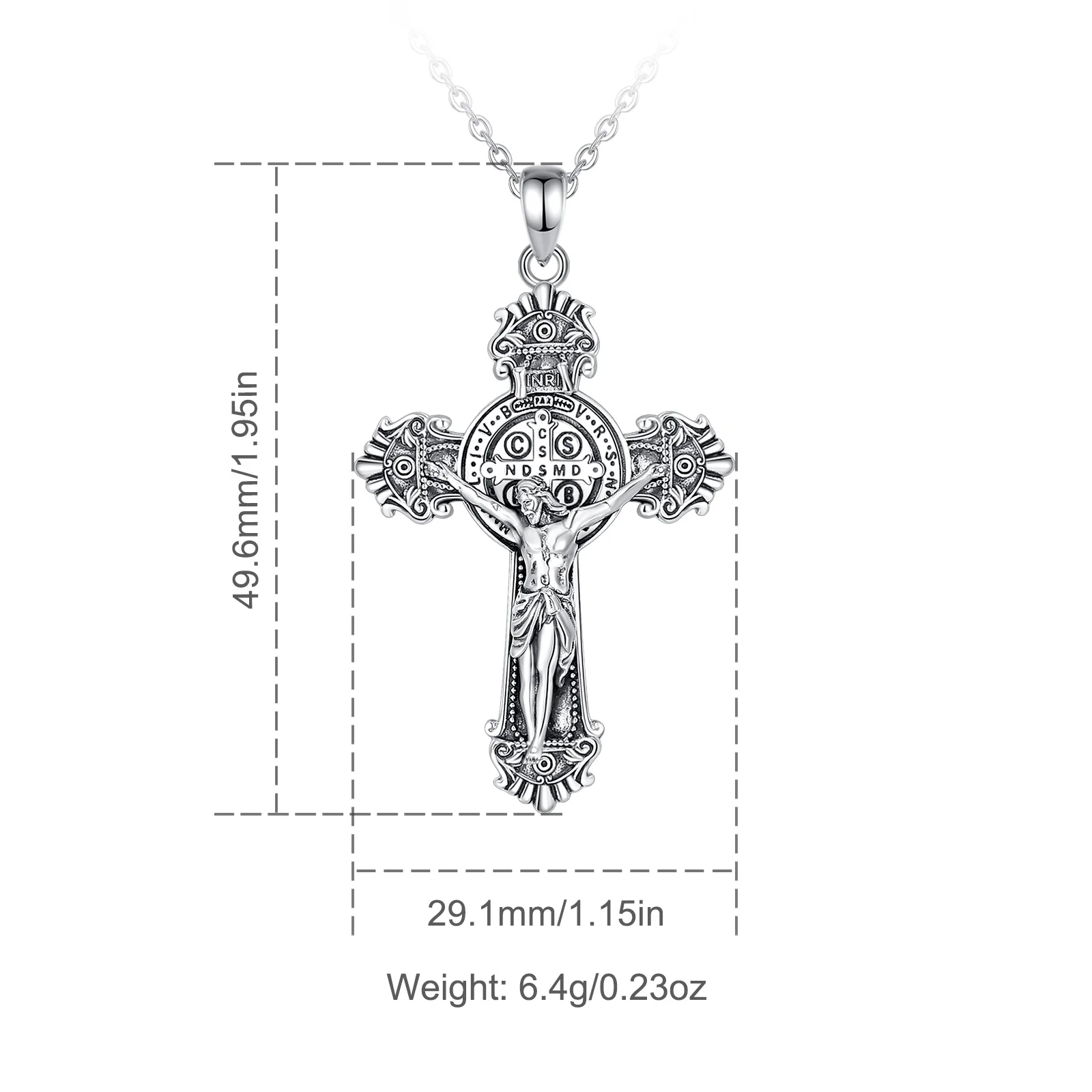 Imagem -02 - Sterling Silver Saint Benedict Amuleto Colar Jesus Cruz Pingente Jóias Religiosas Presentes Vintage Finos para Homens e Mulheres Eudora-925