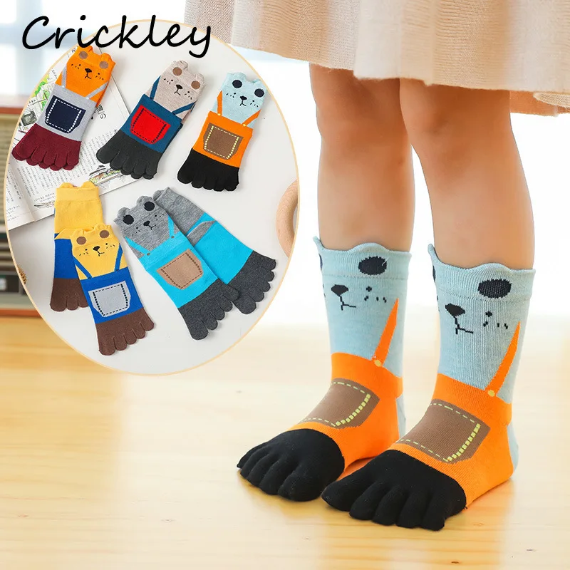 

Cartoon Bear Children Five-Finger Socks Spring Autumn Breathable Kids Toe Socks Soft Knitted Boys Girls Socks 2-12Years